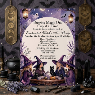 Purple Enchanted Witch Tea Party Midnight Moonlit Invitation