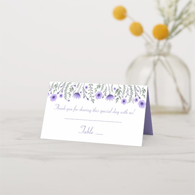Purple Escort Card Flower  Wedding  Thank You (Front)