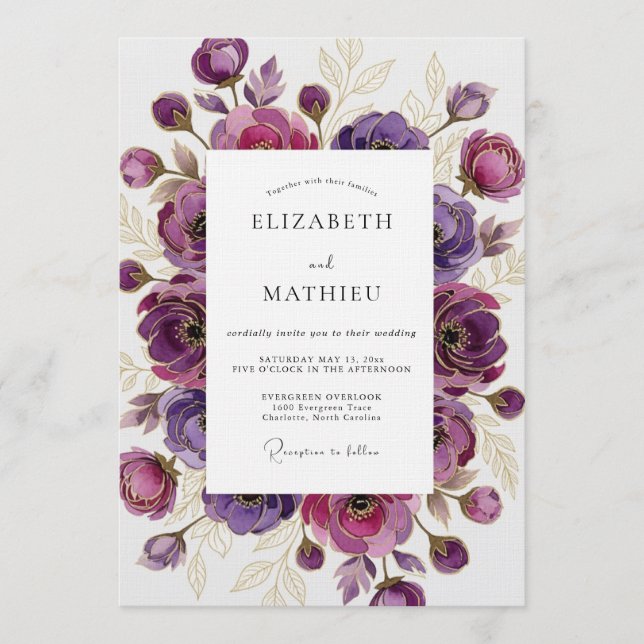 Purple Ethereal Bloom Wedding Invitation (Front)
