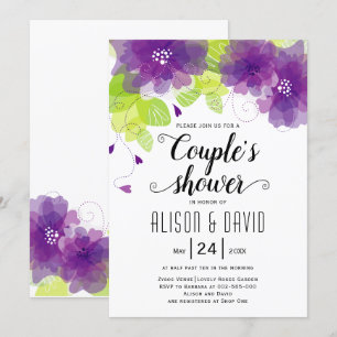 Purple ethereal flowers wedding couples shower invitation