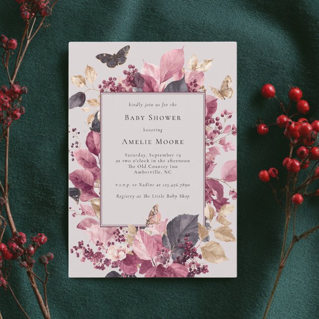 Purple Eucalyptus Butterflies Fall Baby Shower Invitation (Creator Uploaded)