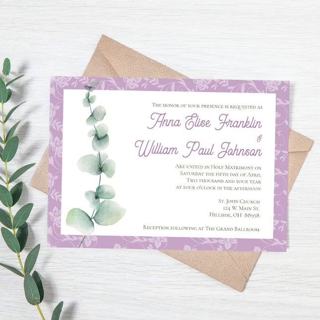 Purple Eucalyptus Floral Wedding Invitation (Purple Eucalyptus Floral Wedding Invitation)