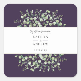 Purple Eucalyptus Together Forever Wedding Square Sticker