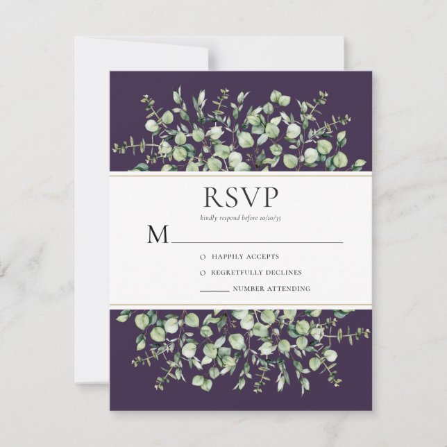 Purple Eucalyptus Wedding RSVP Card (Front)
