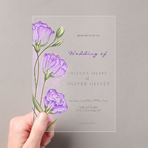 Purple Eustomas Wedding Acrylic Invitations