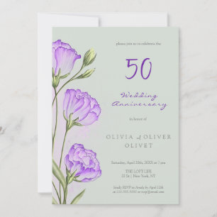 Purple Eustomas Wedding Anniversary 50 Years Invitation