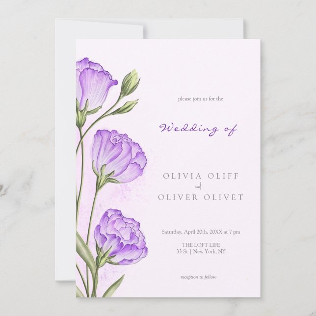 Purple Eustomas Wedding Invitation (Front)
