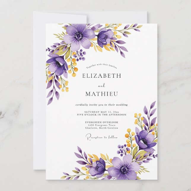 Purple Exquisite Spring Wedding Invitation (Front)