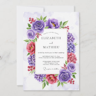 Purple Exquisite Watercolor Floral Wedding Invitation