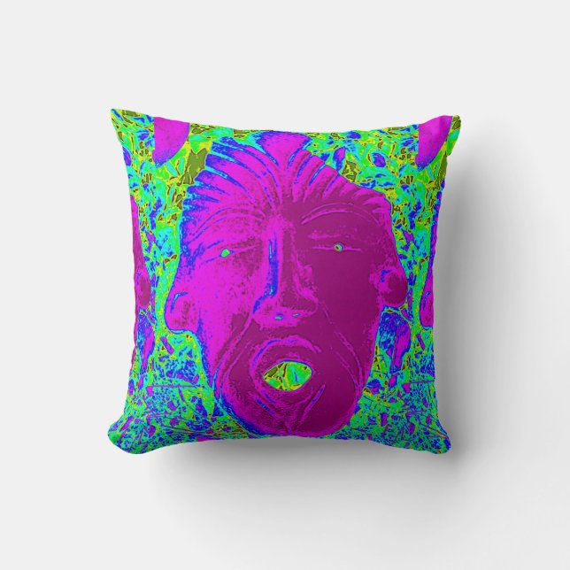purple face on green pillow (Front)