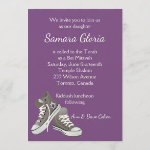 Purple Fade Star Sneakers Bat Mitzvah Invitation