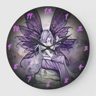 Purple Fairy and Butterfly Fantasy Art Clock