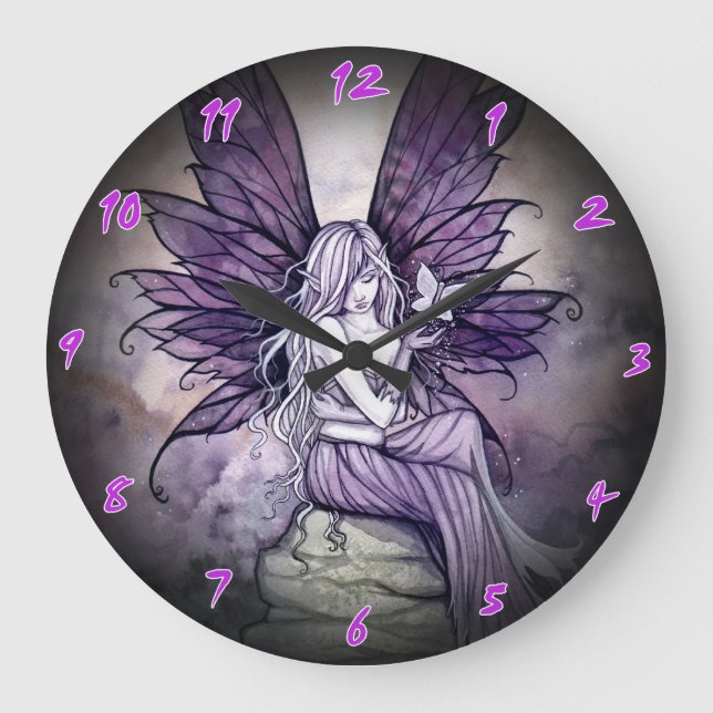 Purple Fairy and Butterfly Fantasy Art Clock (Front)
