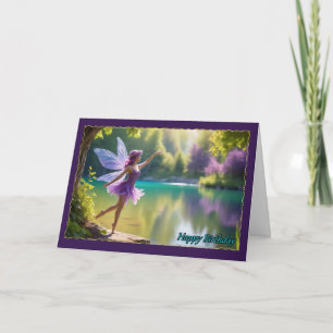 Purple Fairy at Lake Young Girl Birthday Card