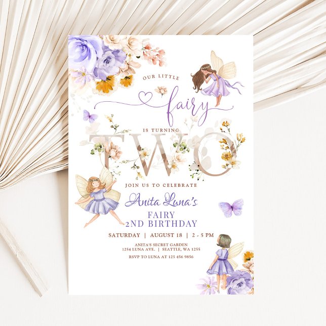 Purple Fairy Butterfly Magical Floral 2nd Birthday Invitation (Creator Uploaded)