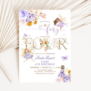 Purple Fairy Butterfly Magical Floral 4th Birthday Invitation