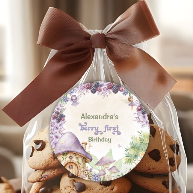 Purple  Fairy First Berry First Birthday Classic Round Sticker (Creator Uploaded)