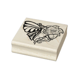 Purple Fairy Garden Rose Fairies Gardening Heart   Rubber Stamp
