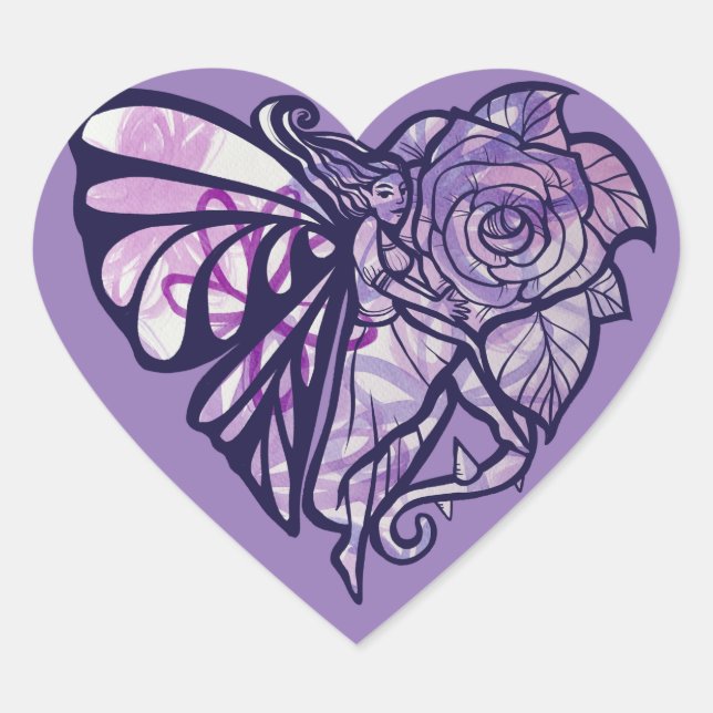 Purple Fairy Garden Rose Fairies Gardening Heart   Sticker (Front)