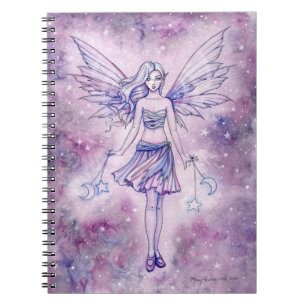 Purple Fairy in the Stars Fantasy Illustration Notebook