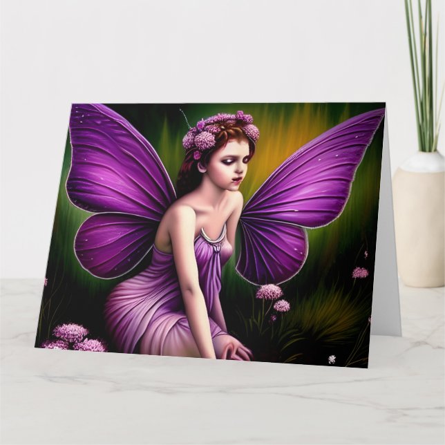 Purple Fairy Magical Woodland Digital Art Card (Front)