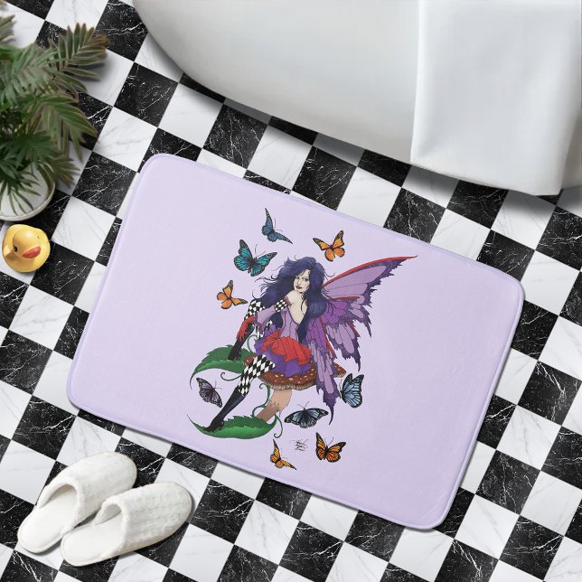 Purple Fairy Mushroom Butterflies Bath Mat (Creator Uploaded)