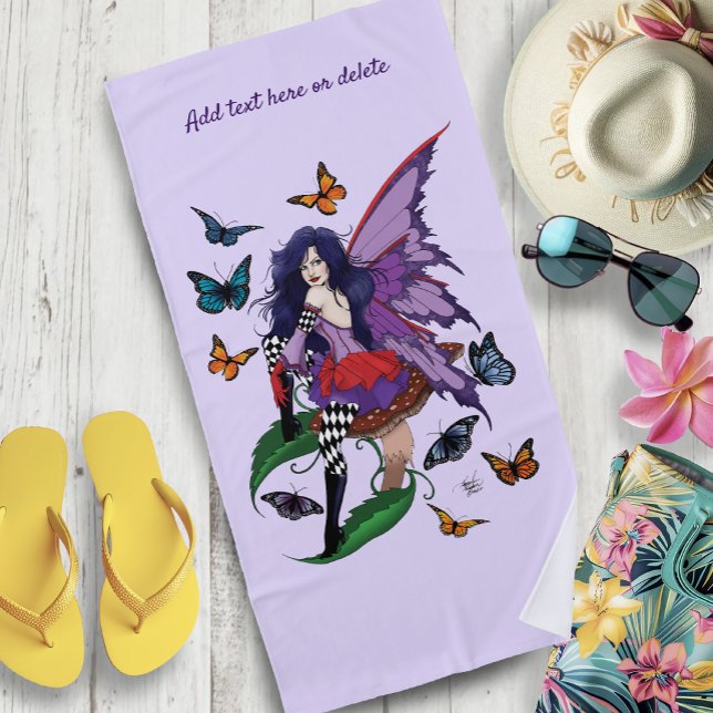 Purple Fairy Mushroom Butterflies Beach Towel (Creator Uploaded)
