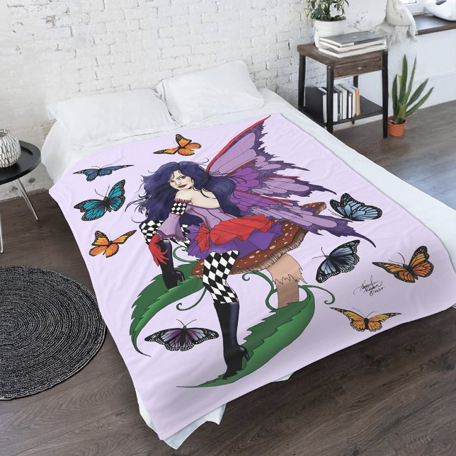 Purple Fairy Mushroom Butterflies Fleece Blanket (Creator Uploaded)