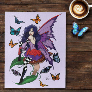 Purple Fairy Mushroom Butterflies Jigsaw Puzzle