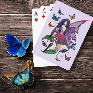 Purple Fairy Mushroom Butterflies Playing Cards