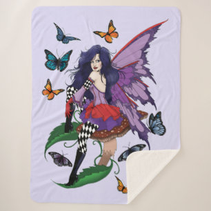 Purple Fairy Mushroom Butterflies Sherpa Blanket