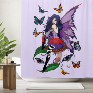 Purple Fairy Mushroom Butterflies Shower Curtain