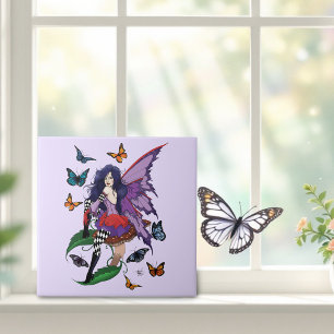 Purple Fairy Mushroom Butterflies  Tile