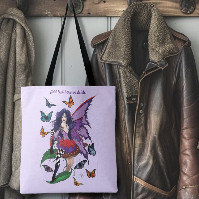 Purple Fairy Mushroom Butterflies Tote Bag (Creator Uploaded)