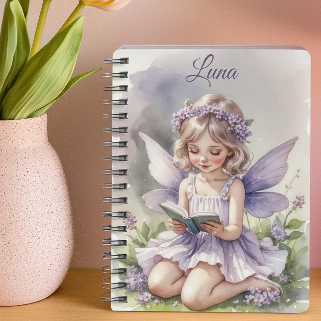 Purple Fairy Reading on Grass Flowers Personalised Notebook (Creator Uploaded)