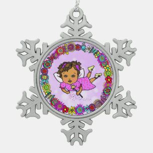 Purple Fairy with Wand Whimsical Snowflake Pewter Christmas Ornament