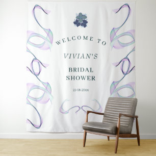Purple Faith Floral Bridal Shower Welcome Tapestry