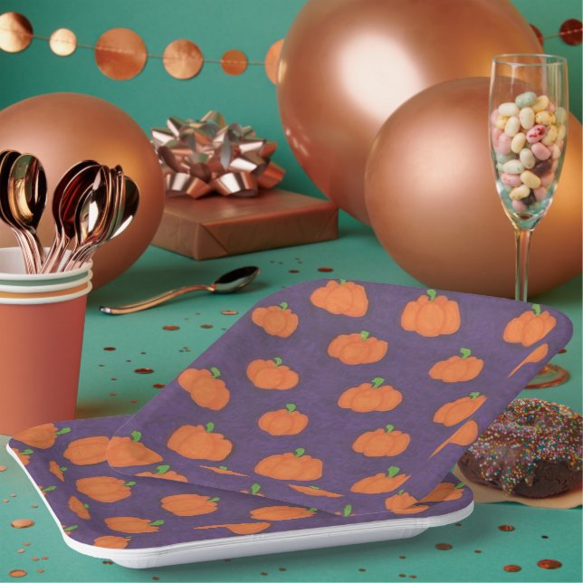 Purple Fall  Pumpkin Pattern Paper Plate (Multi)