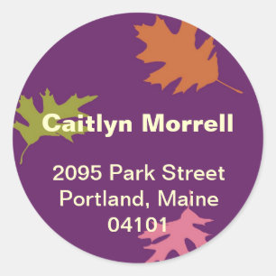 Purple falling leaves autumn modern address label