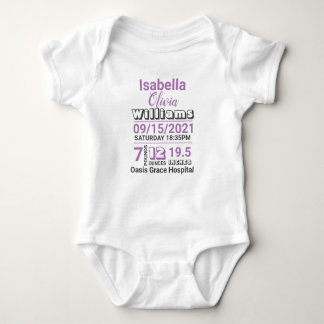 purple family name baby birth stats announcement baby bodysuit