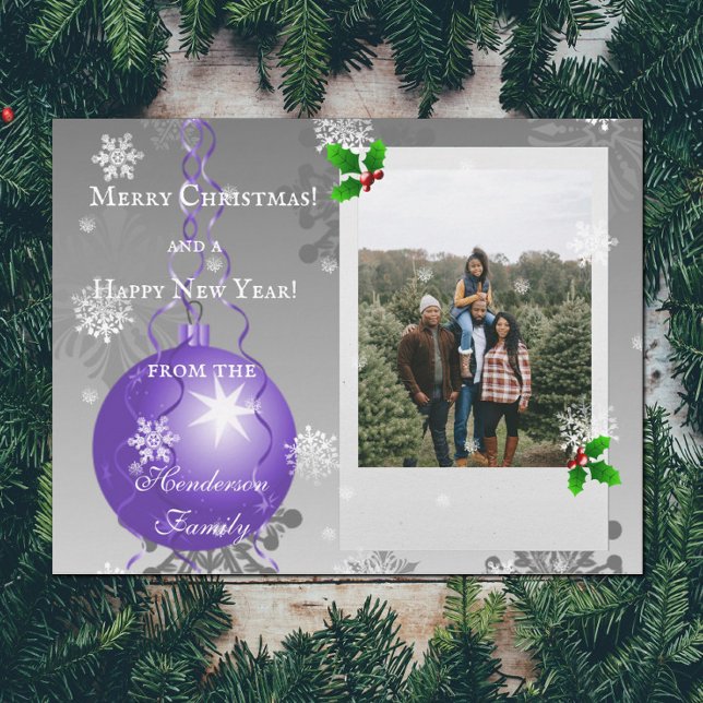 Purple Fancy Christmas Ornament Holiday Photo Card (Purple Fancy Christmas Ornament Holiday Photo Card)