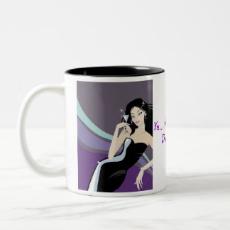 purple fancy girl with martini glass Two-Tone coffee mug