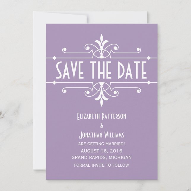 Purple Fancy Ornamental Save the Date Invite (Front)