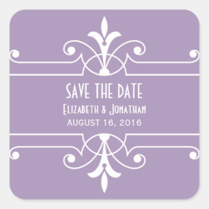 Purple Fancy Ornamental Save the Date Stickers