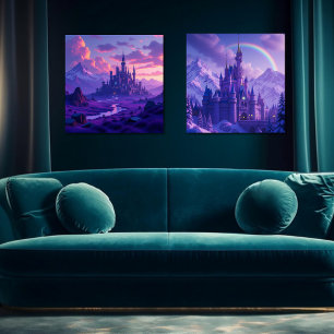 Purple Fantasy Castle Print Set of 2