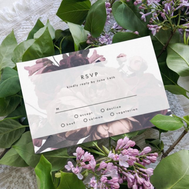 Purple Fantasy Floral Rose Wedding RSVP Card (Creator Uploaded)
