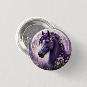 Purple Fantasy Horse Moon Flowers, 3 Cm Round Badge