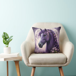 Purple Fantasy Horse Moon Flowers, Cushion