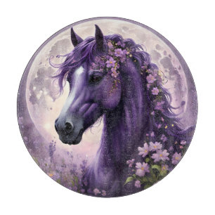 Purple Fantasy Horse Moon Flowers, Cutting Board