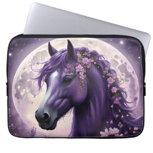 Purple Fantasy Horse Moon Flowers, Laptop Sleeve